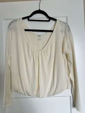 Anthropologie Cream Scoop-Neck Long Sleeve Top